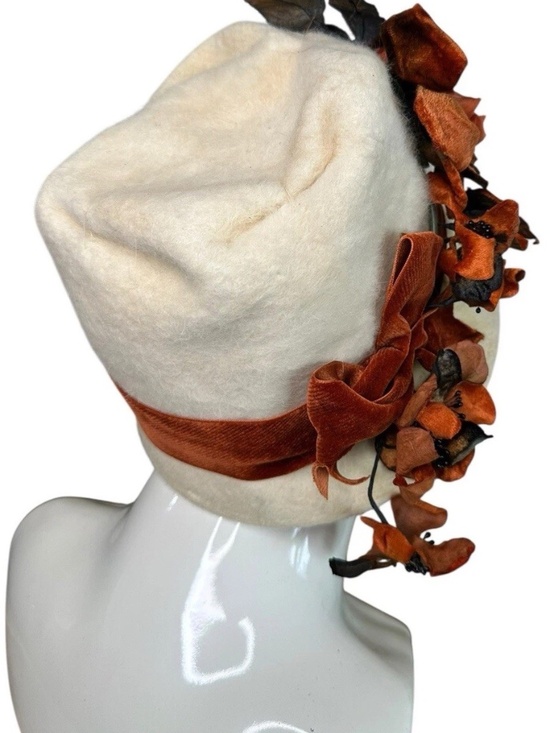 White Cloche Hat, Polar Pure Made In Italy Classic 20s Flapper Florals main image 15